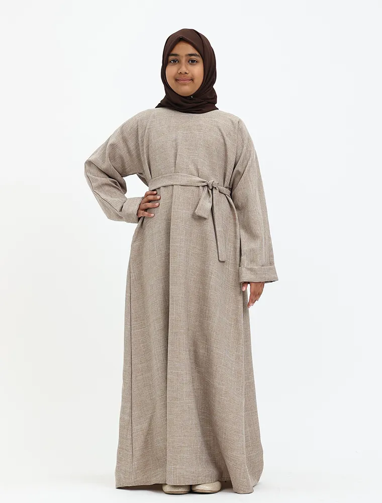 Mocha Linen Girls Abaya